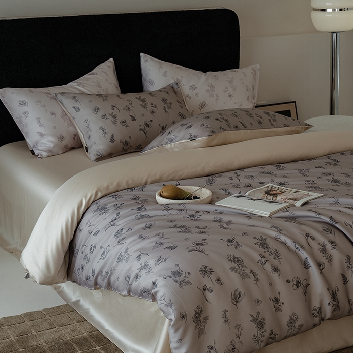 91家纺网 家纺一手货源 找家纺 咏绒家纺工厂店 2025新款A类奥地利进口天丝轻奢花卉款四件套系列 知晓棕-风格二