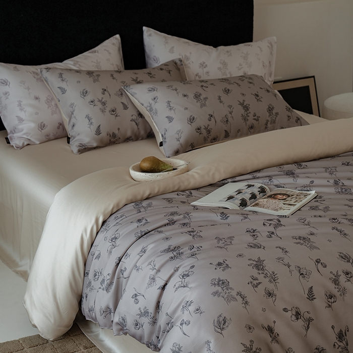 91家纺网 家纺一手货源 找家纺 咏绒家纺工厂店 2025新款A类奥地利进口天丝轻奢花卉款四件套系列 知晓棕-风格二