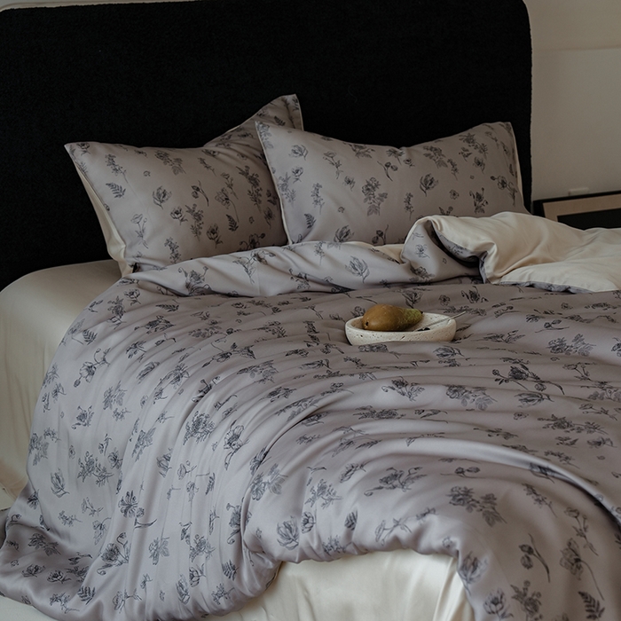 91家纺网 家纺一手货源 找家纺 咏绒家纺工厂店 2025新款A类奥地利进口天丝轻奢花卉款四件套系列 知晓棕-风格二