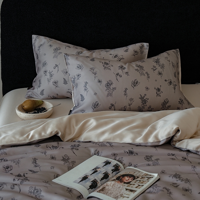 91家纺网 家纺一手货源 找家纺 咏绒家纺工厂店 2025新款A类奥地利进口天丝轻奢花卉款四件套系列 知晓棕-风格二