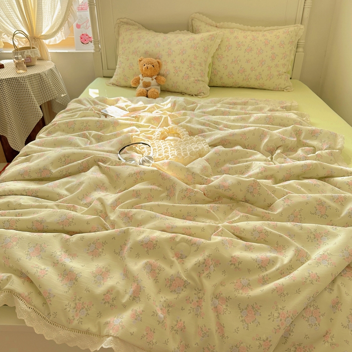 91家纺网 家纺一手货源 找家纺 （总）轻奢坊 2025新款漏空花边水洗棉夏被四件套