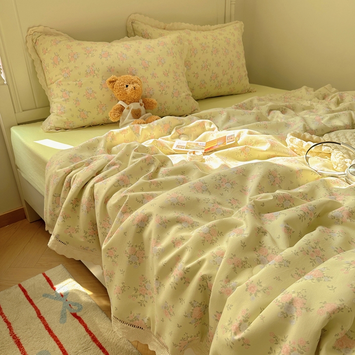 91家纺网 家纺一手货源 找家纺 （总）轻奢坊 2025新款漏空花边水洗棉夏被四件套