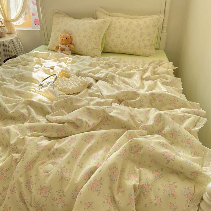 91家纺网 家纺一手货源 找家纺 （总）轻奢坊 2025新款漏空花边水洗棉夏被四件套