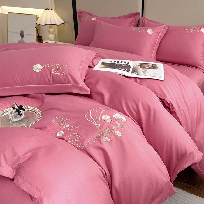 晶缦家纺 2025新款纯棉喷气全棉13376刺绣四件套 梦境幽兰-豆沙