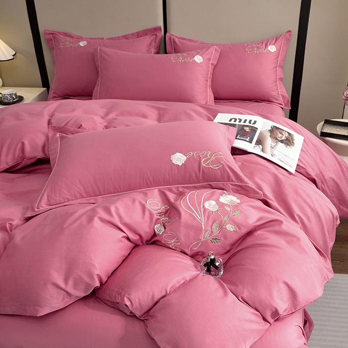 91家纺网 家纺一手货源 找家纺 晶缦家纺 2025新款纯棉喷气全棉13376刺绣四件套 梦境幽兰-豆沙