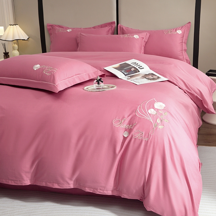 91家纺网 家纺一手货源 找家纺 晶缦家纺 2025新款纯棉喷气全棉13376刺绣四件套 梦境幽兰-豆沙