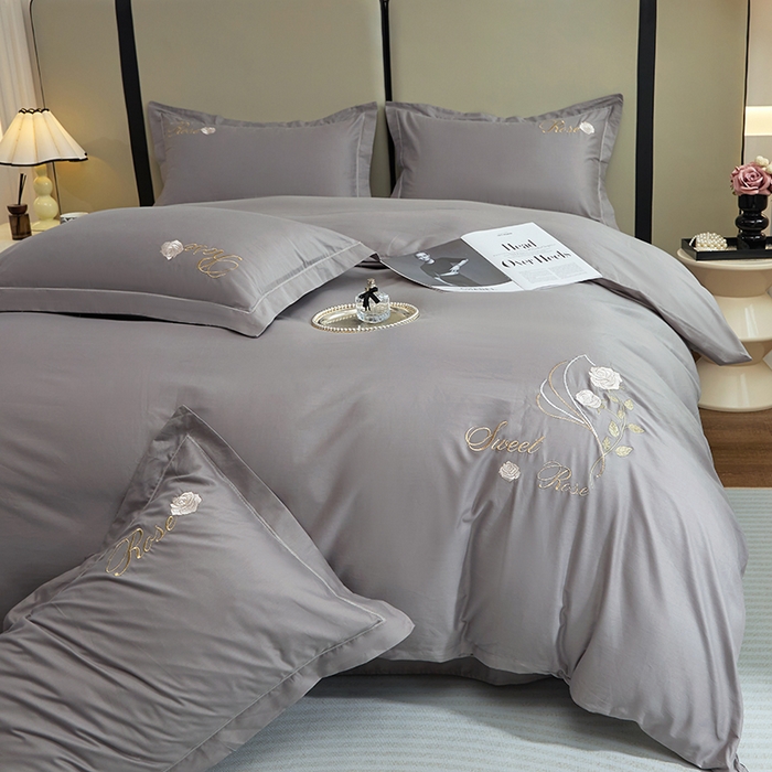 91家纺网 家纺一手货源 找家纺 晶缦家纺 2025新款纯棉喷气全棉13376刺绣四件套 梦境幽兰-高级灰