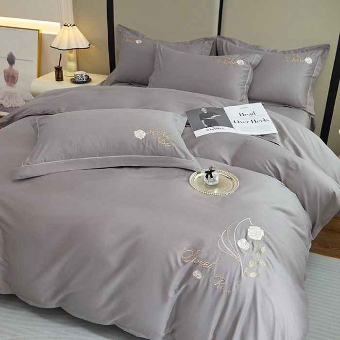 91家纺网 家纺一手货源 找家纺 晶缦家纺 2025新款纯棉喷气全棉13376刺绣四件套 梦境幽兰-高级灰