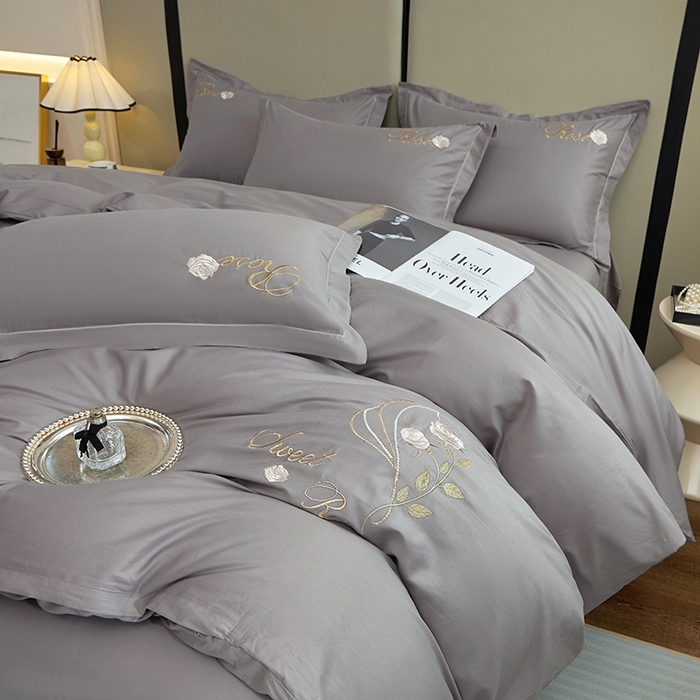 91家纺网 家纺一手货源 找家纺 晶缦家纺 2025新款纯棉喷气全棉13376刺绣四件套 梦境幽兰-高级灰