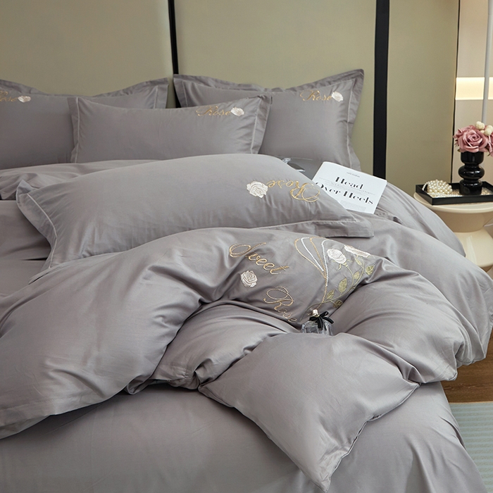 91家纺网 家纺一手货源 找家纺 晶缦家纺 2025新款纯棉喷气全棉13376刺绣四件套 梦境幽兰-高级灰