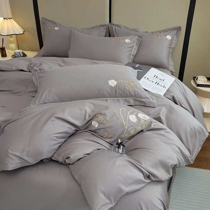 91家纺网 家纺一手货源 找家纺 晶缦家纺 2025新款纯棉喷气全棉13376刺绣四件套 梦境幽兰-高级灰