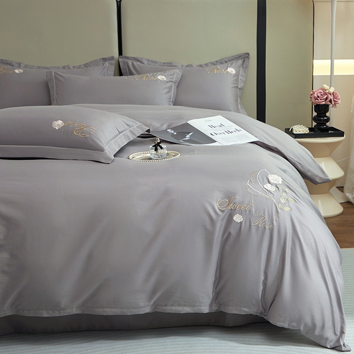 91家纺网 家纺一手货源 找家纺 晶缦家纺 2025新款纯棉喷气全棉13376刺绣四件套 梦境幽兰-高级灰