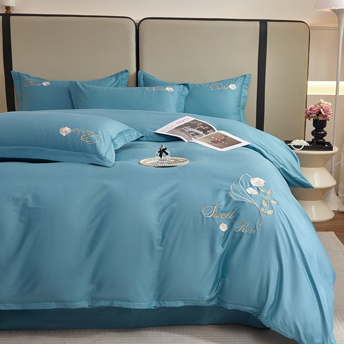 91家纺网 家纺一手货源 找家纺 晶缦家纺 2025新款纯棉喷气全棉13376刺绣四件套 梦境幽兰-湖蓝