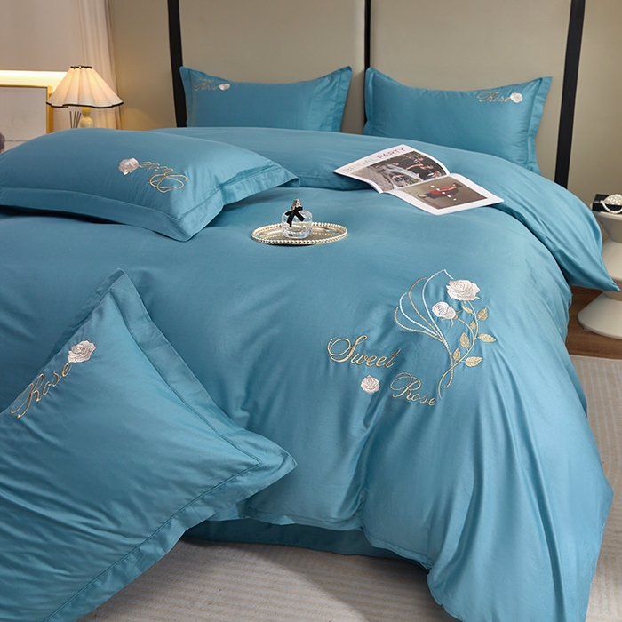 91家纺网 家纺一手货源 找家纺 晶缦家纺 2025新款纯棉喷气全棉13376刺绣四件套 梦境幽兰-湖蓝