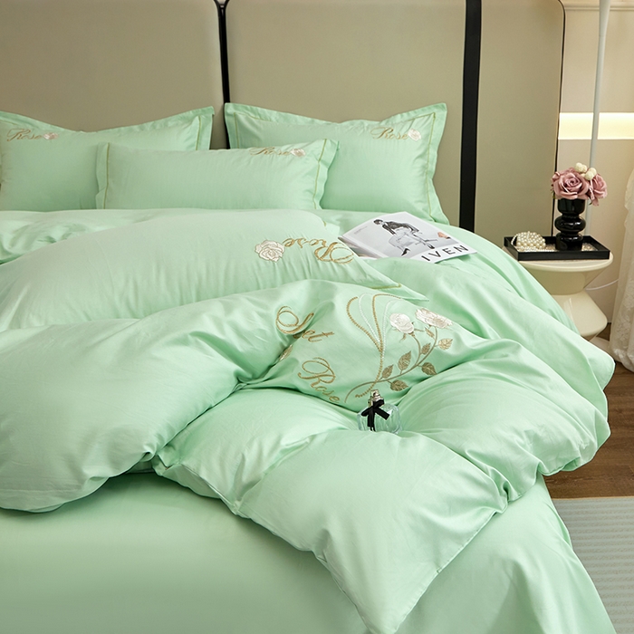 91家纺网 家纺一手货源 找家纺 晶缦家纺 2025新款纯棉喷气全棉13376刺绣四件套 梦境幽兰-清新绿