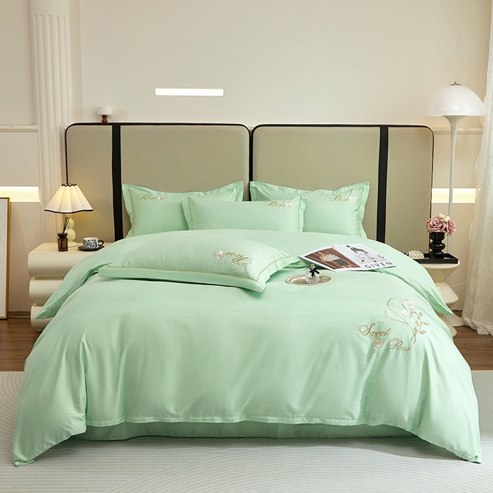 91家纺网 家纺一手货源 找家纺 晶缦家纺 2025新款纯棉喷气全棉13376刺绣四件套 梦境幽兰-清新绿