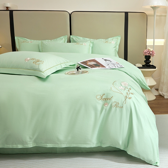 91家纺网 家纺一手货源 找家纺 晶缦家纺 2025新款纯棉喷气全棉13376刺绣四件套 梦境幽兰-清新绿