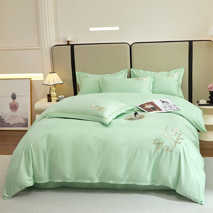 91家纺网 家纺一手货源 找家纺 晶缦家纺 2025新款纯棉喷气全棉13376刺绣四件套 梦境幽兰-清新绿