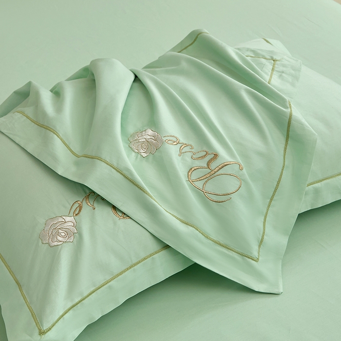 91家纺网 家纺一手货源 找家纺 晶缦家纺 2025新款纯棉喷气全棉13376刺绣四件套 梦境幽兰-清新绿