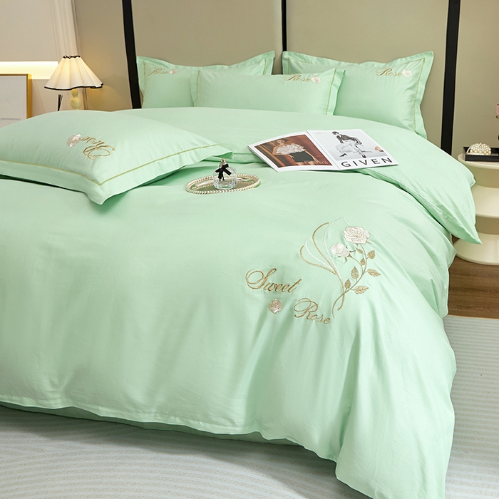 91家纺网 家纺一手货源 找家纺 晶缦家纺 2025新款纯棉喷气全棉13376刺绣四件套 梦境幽兰-清新绿