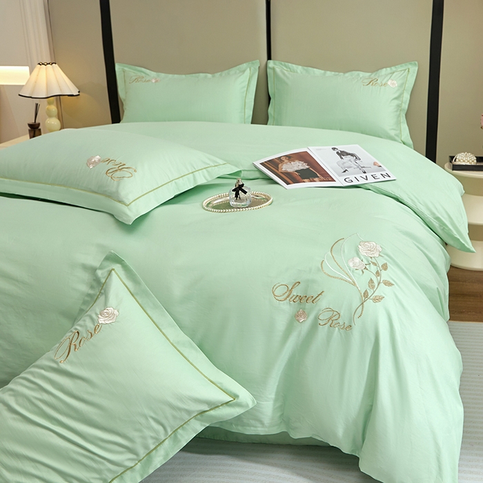 91家纺网 家纺一手货源 找家纺 晶缦家纺 2025新款纯棉喷气全棉13376刺绣四件套 梦境幽兰-清新绿