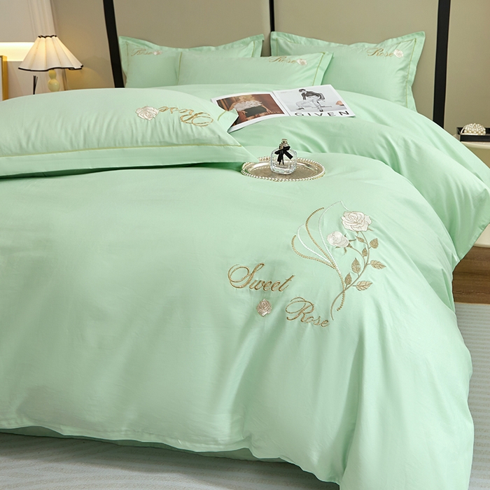 91家纺网 家纺一手货源 找家纺 晶缦家纺 2025新款纯棉喷气全棉13376刺绣四件套 梦境幽兰-清新绿