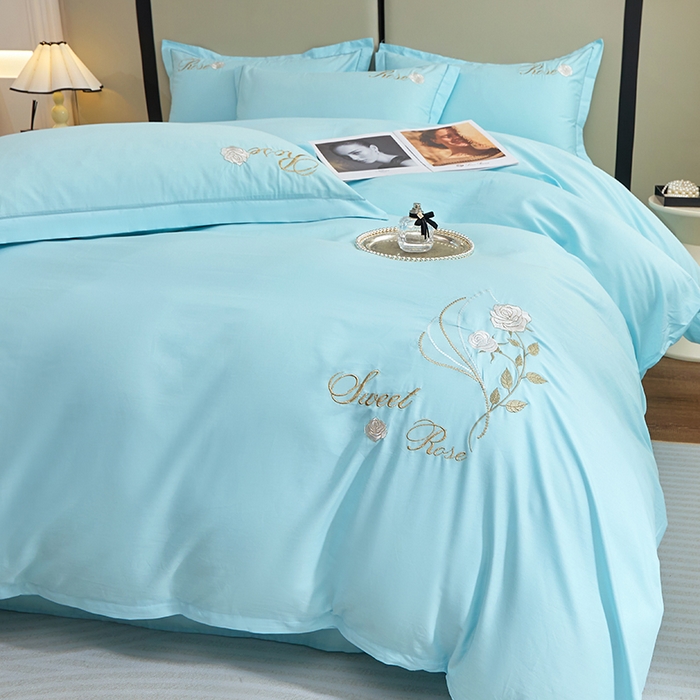 91家纺网 家纺一手货源 找家纺 晶缦家纺 2025新款纯棉喷气全棉13376刺绣四件套 梦境幽兰-天空蓝