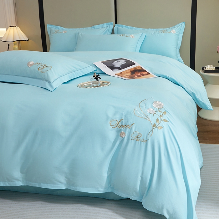 91家纺网 家纺一手货源 找家纺 晶缦家纺 2025新款纯棉喷气全棉13376刺绣四件套 梦境幽兰-天空蓝