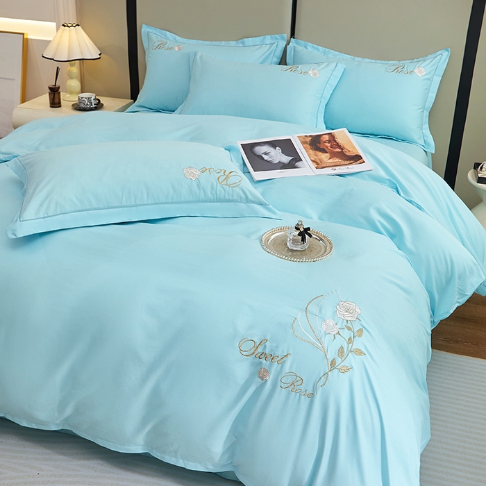 91家纺网 家纺一手货源 找家纺 晶缦家纺 2025新款纯棉喷气全棉13376刺绣四件套 梦境幽兰-天空蓝