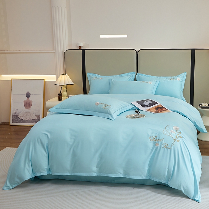 91家纺网 家纺一手货源 找家纺 晶缦家纺 2025新款纯棉喷气全棉13376刺绣四件套 梦境幽兰-天空蓝