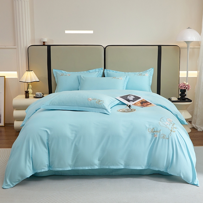 91家纺网 家纺一手货源 找家纺 晶缦家纺 2025新款纯棉喷气全棉13376刺绣四件套 梦境幽兰-天空蓝