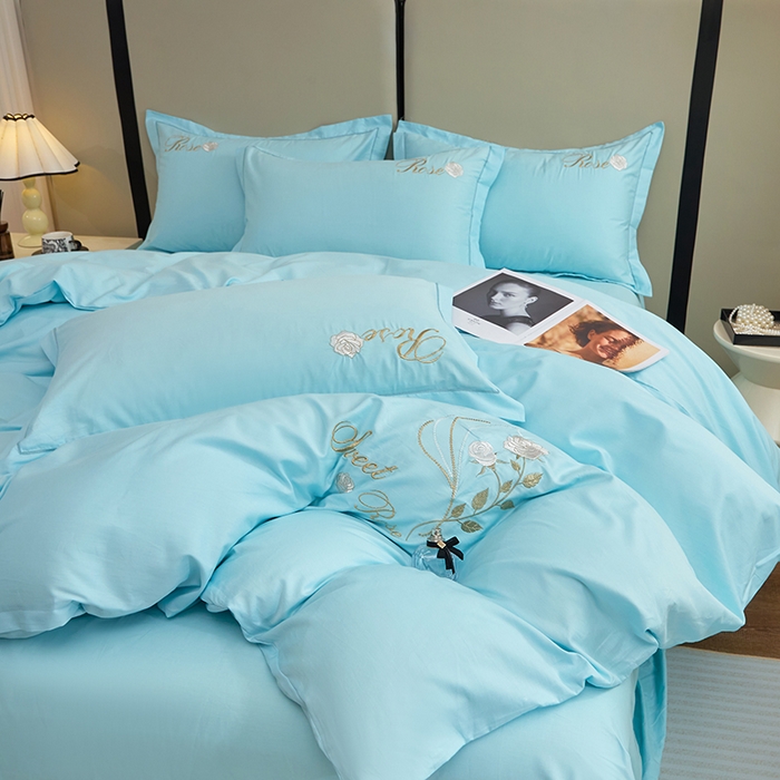 91家纺网 家纺一手货源 找家纺 晶缦家纺 2025新款纯棉喷气全棉13376刺绣四件套 梦境幽兰-天空蓝