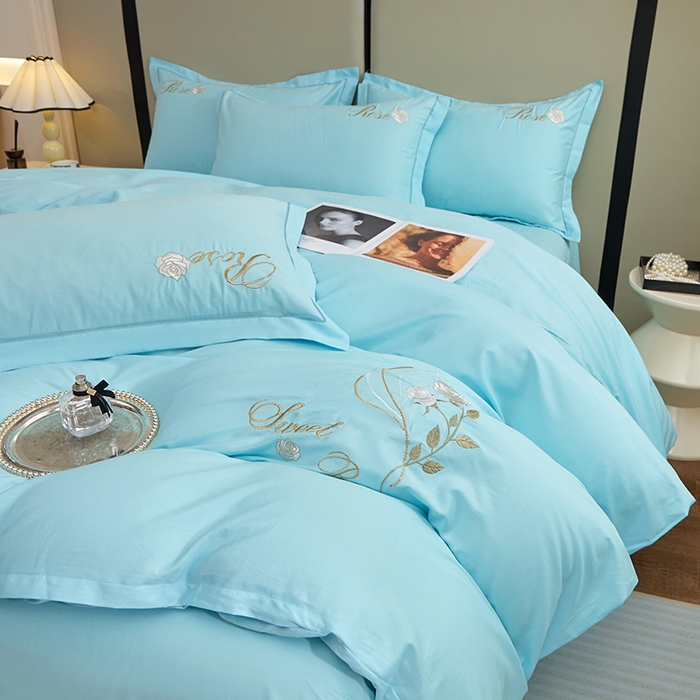 91家纺网 家纺一手货源 找家纺 晶缦家纺 2025新款纯棉喷气全棉13376刺绣四件套 梦境幽兰-天空蓝