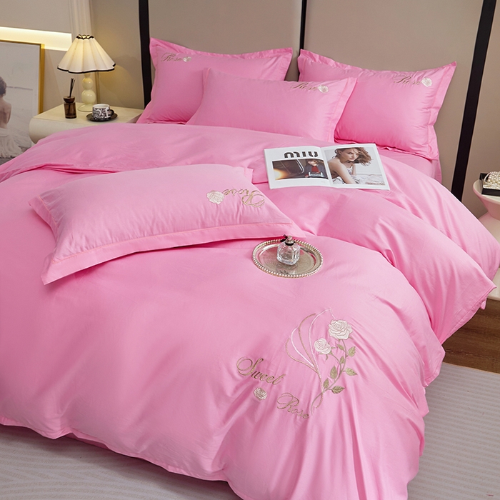 91家纺网 家纺一手货源 找家纺 晶缦家纺 2025新款纯棉喷气全棉13376刺绣四件套 梦境幽兰-甜蜜粉