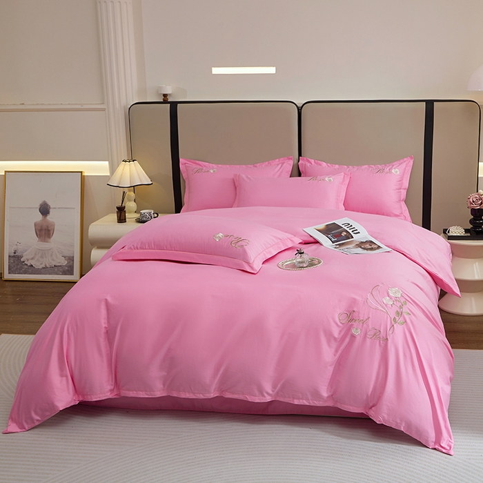 91家纺网 家纺一手货源 找家纺 晶缦家纺 2025新款纯棉喷气全棉13376刺绣四件套 梦境幽兰-甜蜜粉