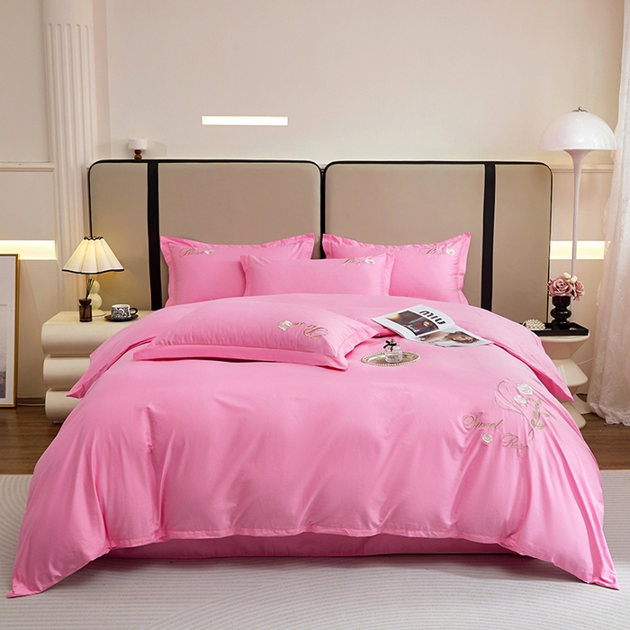 91家纺网 家纺一手货源 找家纺 晶缦家纺 2025新款纯棉喷气全棉13376刺绣四件套 梦境幽兰-甜蜜粉