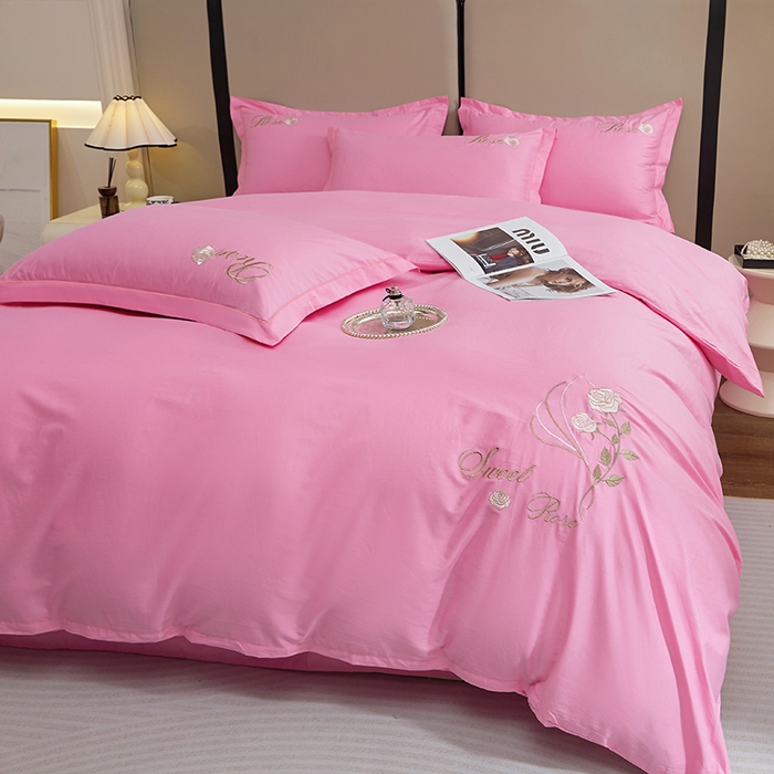 91家纺网 家纺一手货源 找家纺 晶缦家纺 2025新款纯棉喷气全棉13376刺绣四件套 梦境幽兰-甜蜜粉