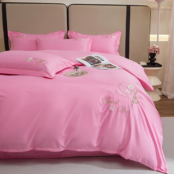 91家纺网 家纺一手货源 找家纺 晶缦家纺 2025新款纯棉喷气全棉13376刺绣四件套 梦境幽兰-甜蜜粉