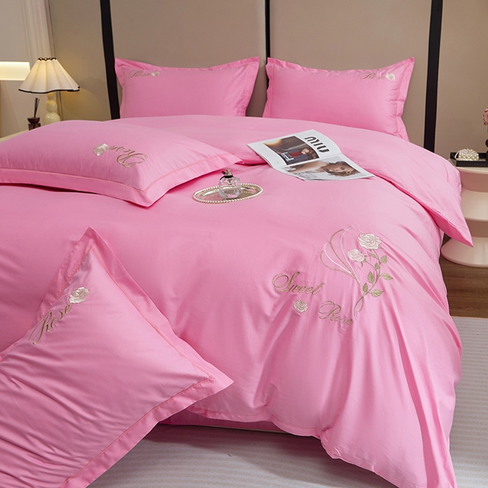 91家纺网 家纺一手货源 找家纺 晶缦家纺 2025新款纯棉喷气全棉13376刺绣四件套 梦境幽兰-甜蜜粉