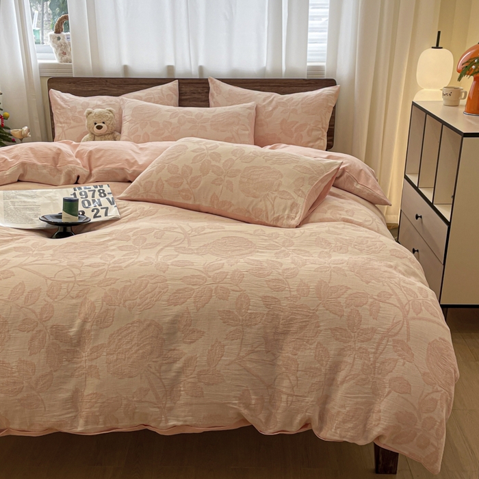 91家纺网 家纺一手货源 找家纺 （总）菡宝 2025新款a类母婴级全棉色织三层纱提花被套纯棉被罩四件套支持定做定制尺寸