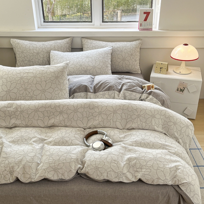 91家纺网 家纺一手货源 找家纺 （总）菡宝 2025新款a类母婴级全棉色织三层纱提花被套纯棉被罩四件套支持定做定制尺寸