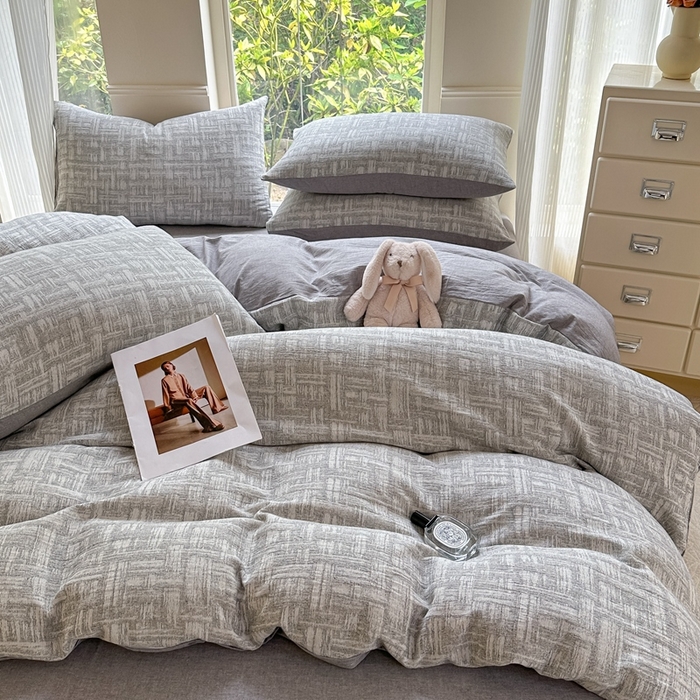 91家纺网 家纺一手货源 找家纺 （总）菡宝 2025新款a类母婴级全棉色织三层纱提花被套纯棉被罩四件套支持定做定制尺寸