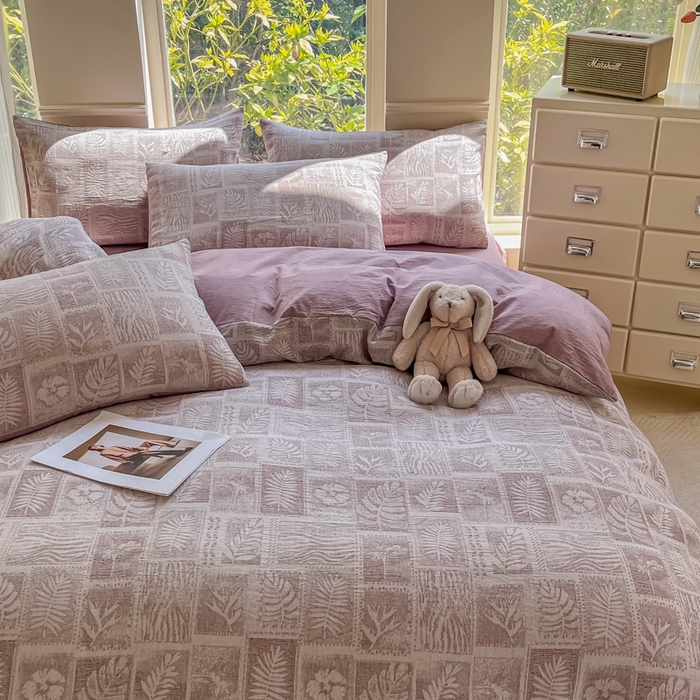 91家纺网 家纺一手货源 找家纺 （总）菡宝 2025新款a类母婴级全棉色织三层纱提花被套纯棉被罩四件套支持定做定制尺寸