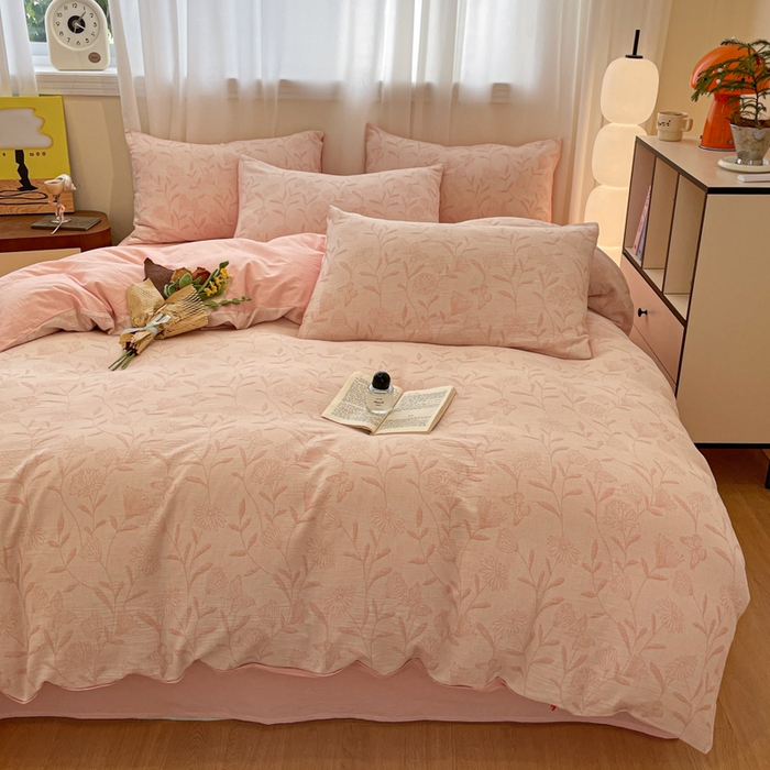 91家纺网 家纺一手货源 找家纺 （总）菡宝 2025新款a类母婴级全棉色织三层纱提花被套纯棉被罩四件套支持定做定制尺寸