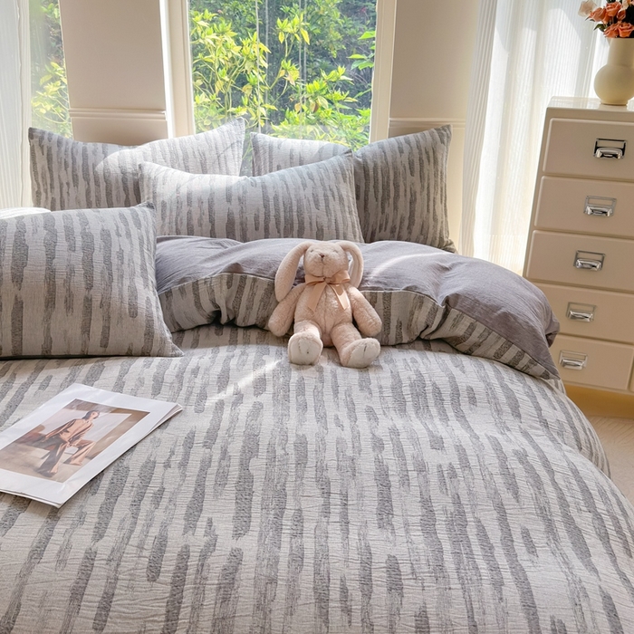 菡宝 2025新款a类母婴级全棉色织三层纱提花被套纯棉被罩四件套支持定做定制尺寸 艾瑞-灰