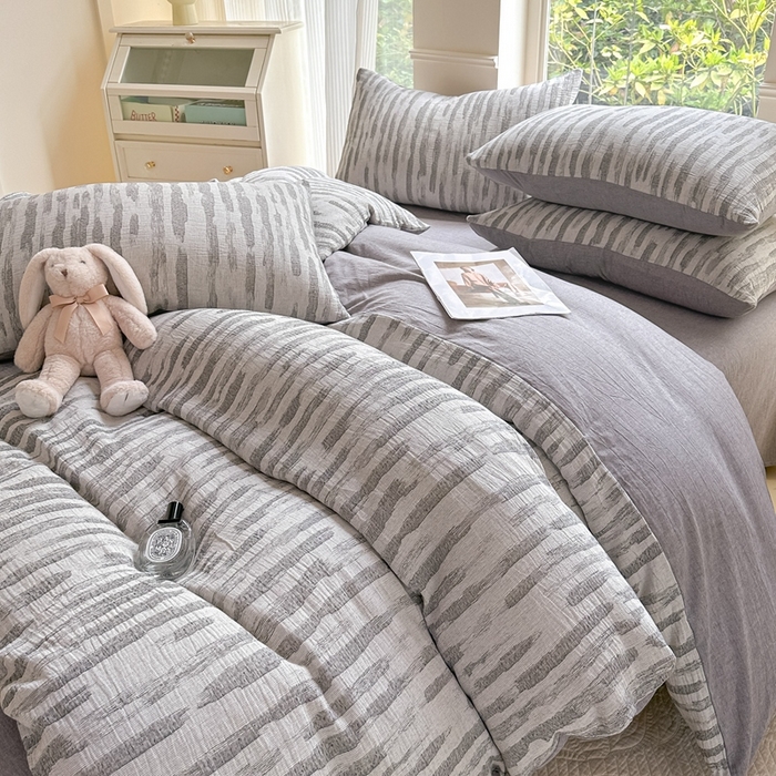 91家纺网 家纺一手货源 找家纺 菡宝 2025新款a类母婴级全棉色织三层纱提花被套纯棉被罩四件套支持定做定制尺寸 艾瑞-灰