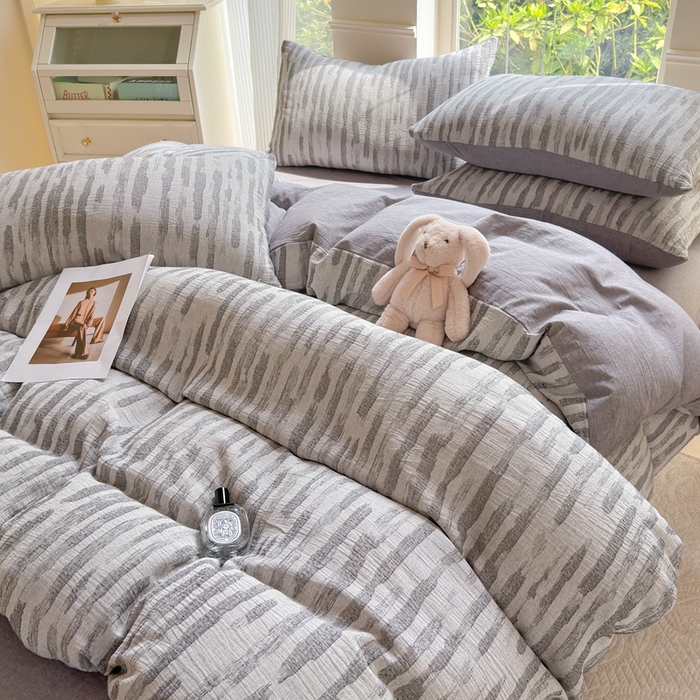 91家纺网 家纺一手货源 找家纺 菡宝 2025新款a类母婴级全棉色织三层纱提花被套纯棉被罩四件套支持定做定制尺寸 艾瑞-灰