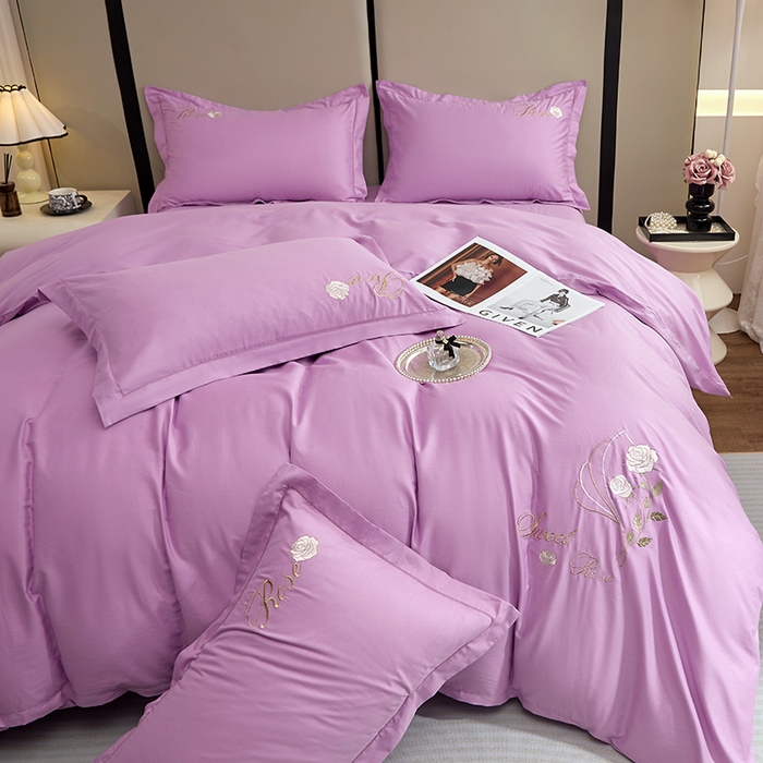 91家纺网 家纺一手货源 找家纺 晶缦家纺 2025新款纯棉喷气全棉13376刺绣四件套 梦境幽兰-优雅紫