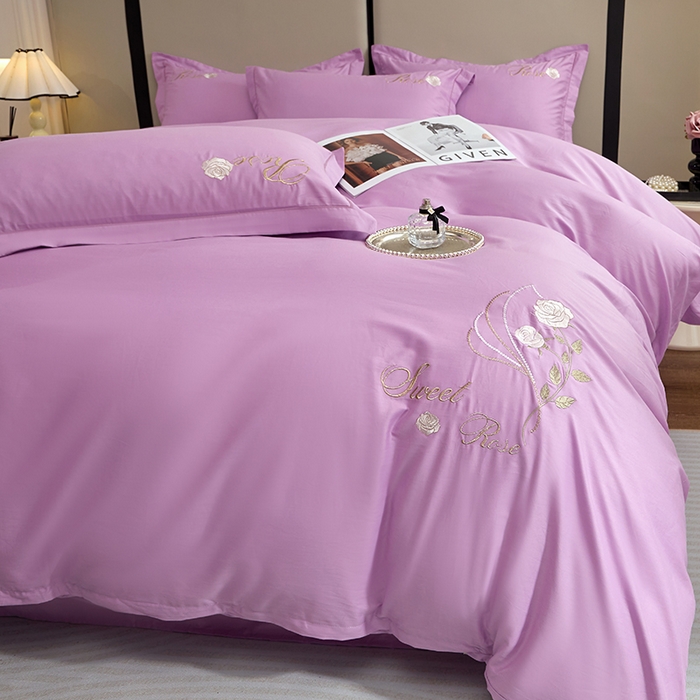 91家纺网 家纺一手货源 找家纺 晶缦家纺 2025新款纯棉喷气全棉13376刺绣四件套 梦境幽兰-优雅紫