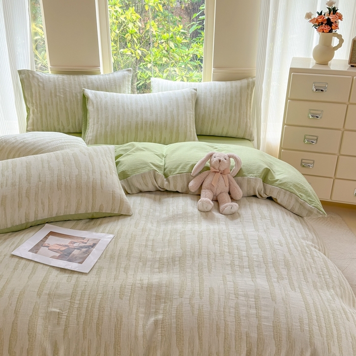 菡宝 2025新款a类母婴级全棉色织三层纱提花被套纯棉被罩四件套支持定做定制尺寸 艾瑞-绿